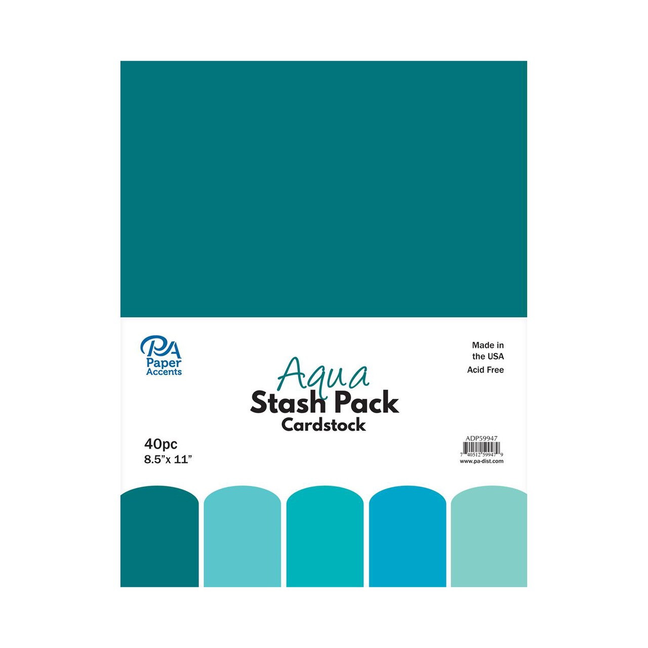 PA Paper Accents Stash Pack Cardstock Pack 8.5" x 11" Aqua, colored cardstock paper for card making, scrapbooking, printing, quilling and crafts, 65lb., 40 pieces